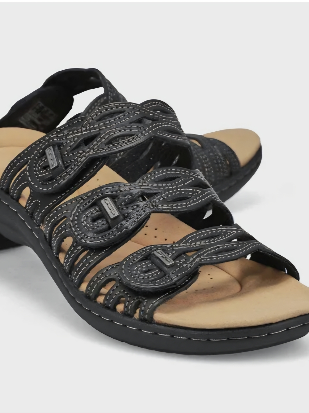 Clarks Black Leather Strappy Comfort Sandal
